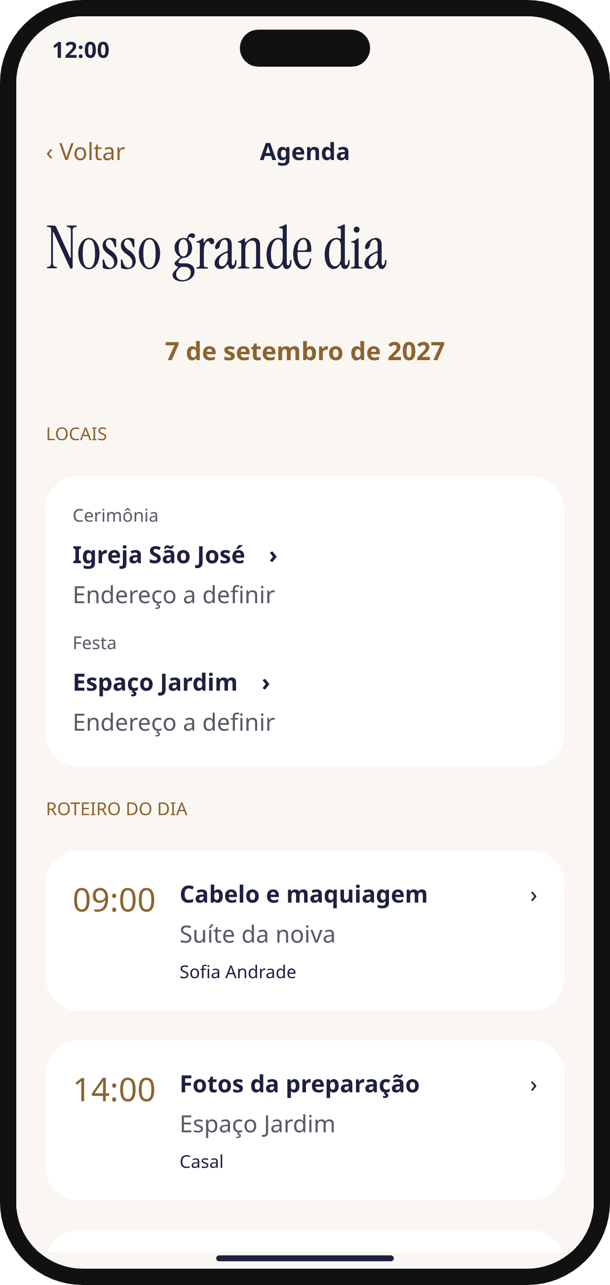 Roteiro do dia do casamento no Noivos AI